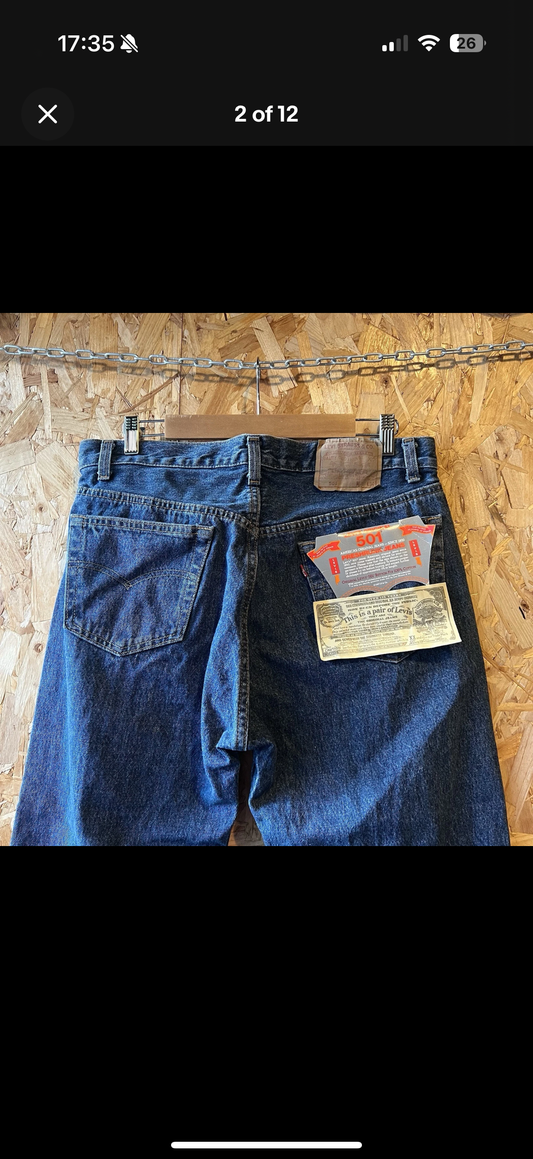 Vintage 1988 Levi’s 501 Jeans Made In USA W33 L34 Button Fly BNWT Blue