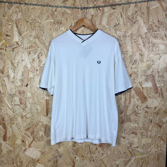 Fred perry V neck t shirt vintage white Large