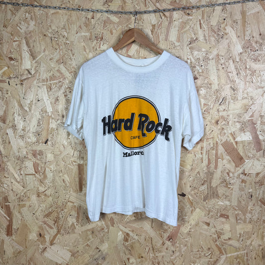 Hard rock logo T shirt Cream white Medium 90s vintage