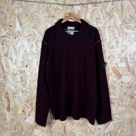 Stone island Maroon Red Pullover button jumper 2000's