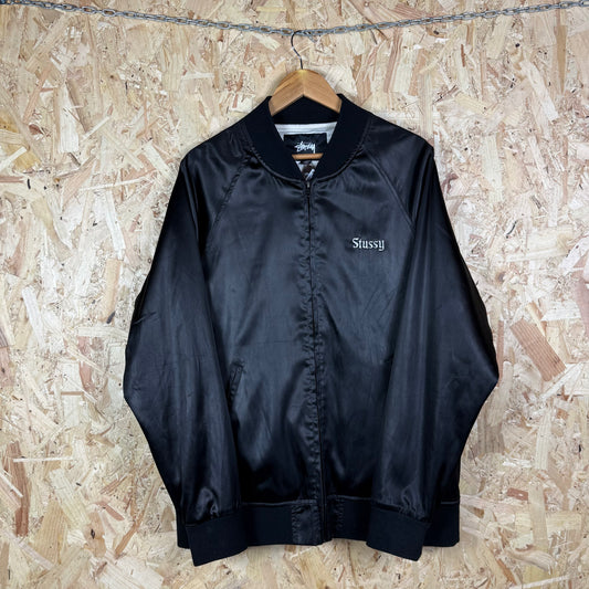 Stussy Satin Bomber jacket black Embroidered XL