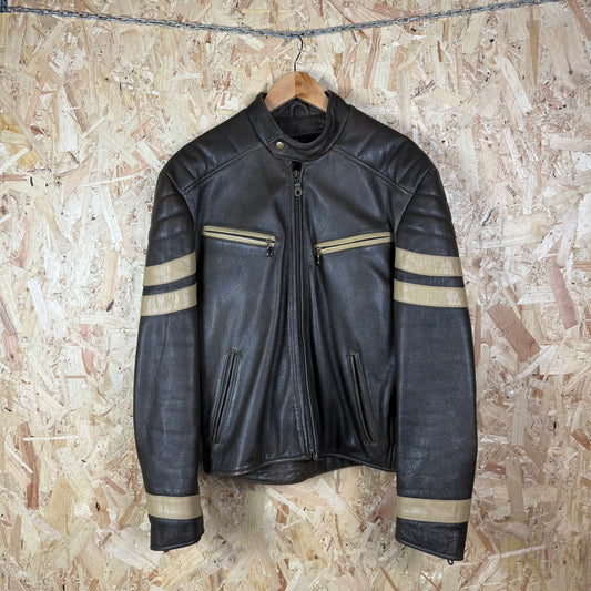 Brown leather cafe racer jacket Large full zip 90s