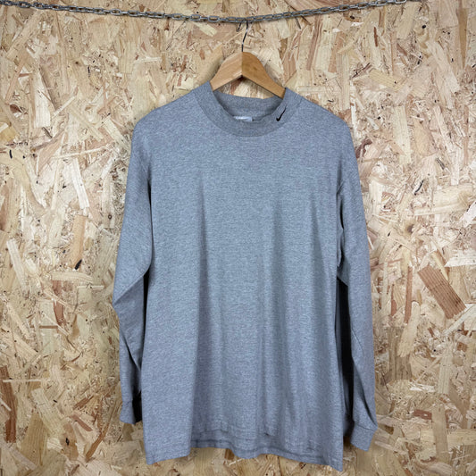 Nike 1990's High Neck Long Sleeve Grey T-Shirt Size L