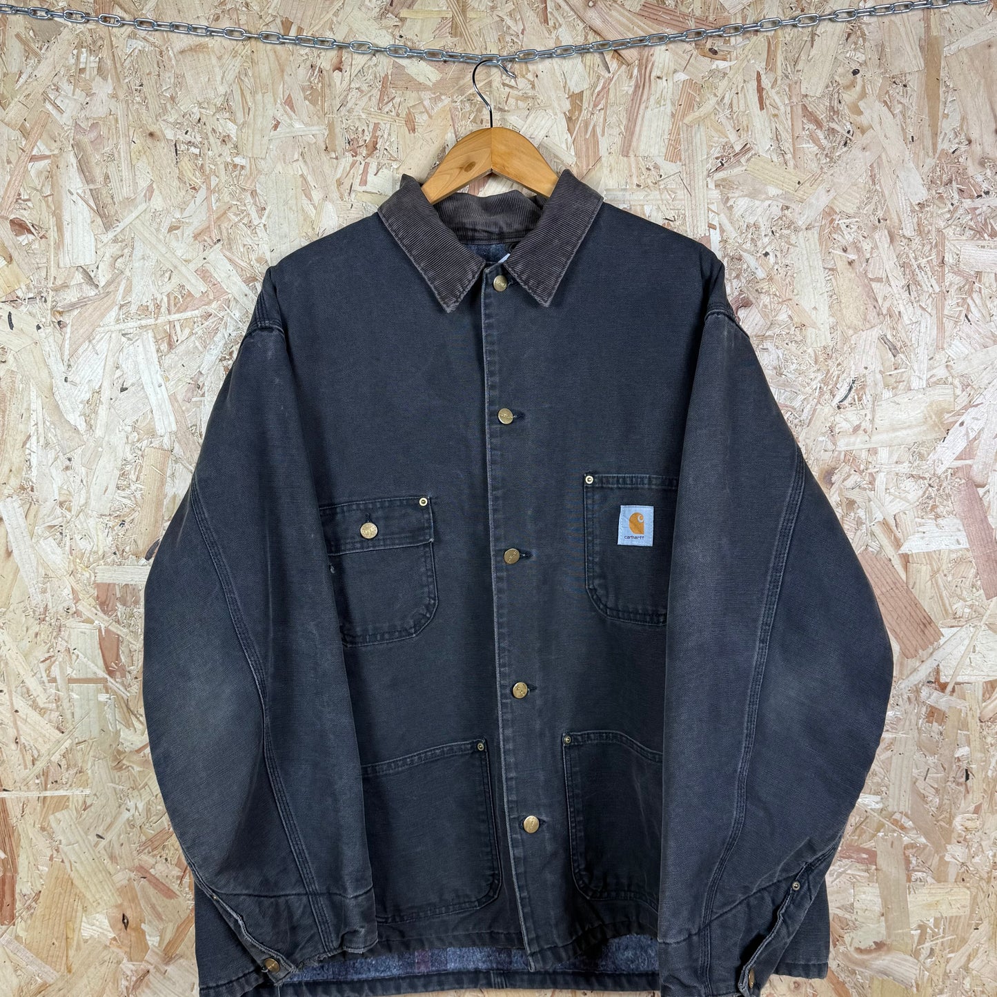 Carhartt Coverall Jacket Dark Grey Button Up Blanket Lined Size XL