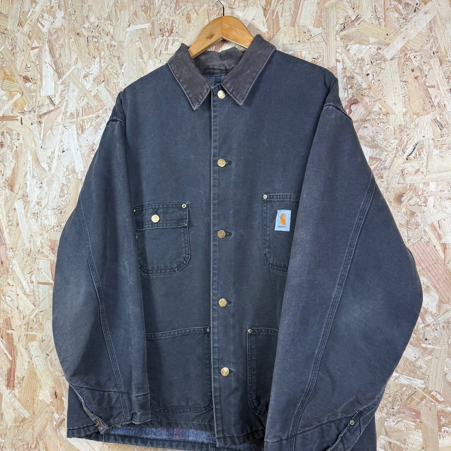 Carhartt Coverall Jacket Dark Grey Button Up Blanket Lined Size XL