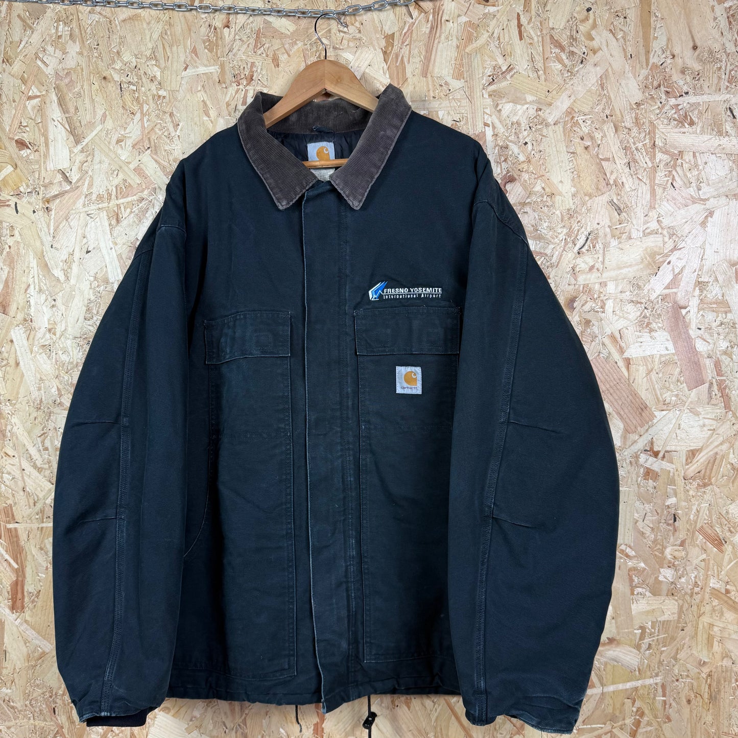 Carhartt Black Coverall Zip Up Jacket With Front Sponsor Size XL