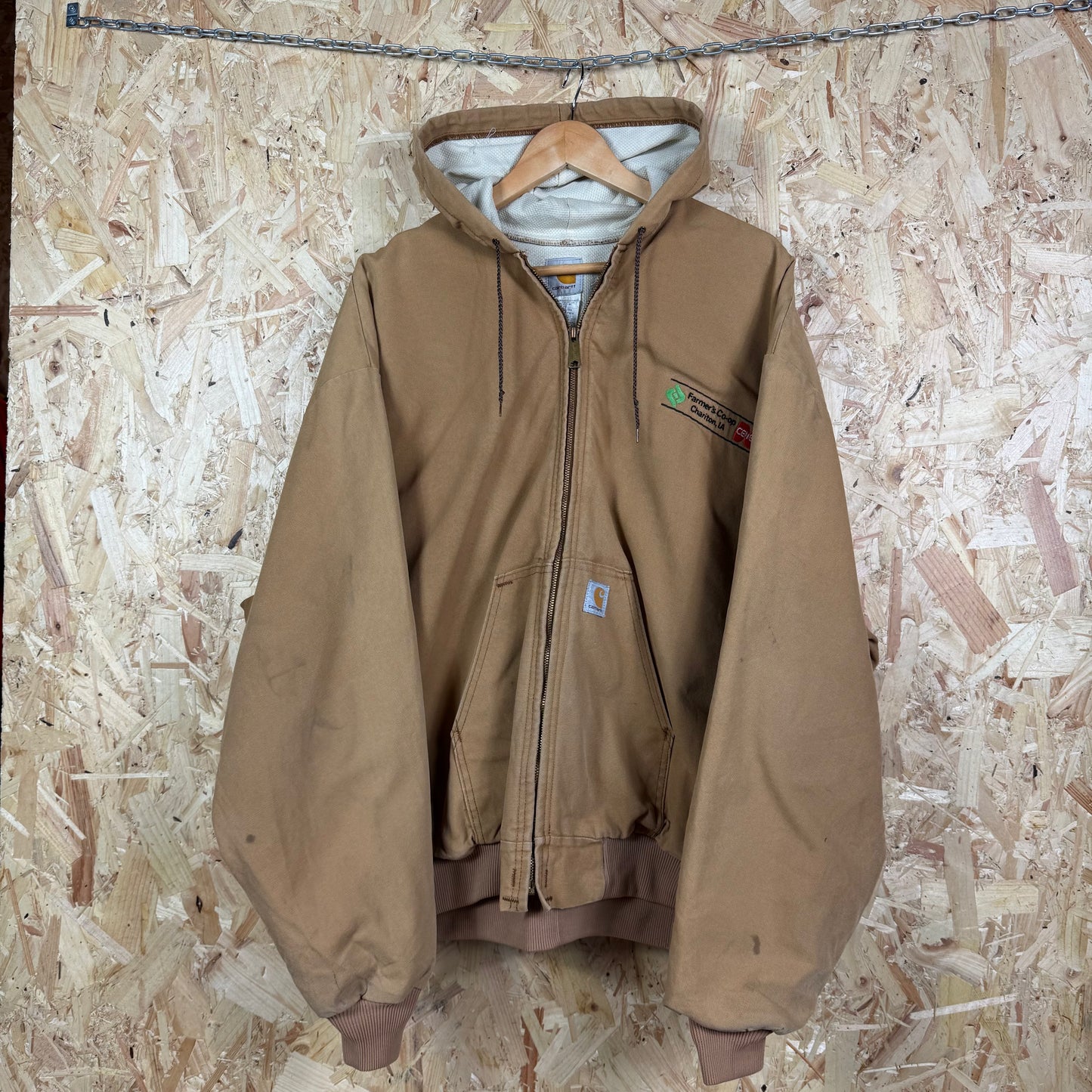 Carhartt Active Jacket Beige With Front Sponsor Size L