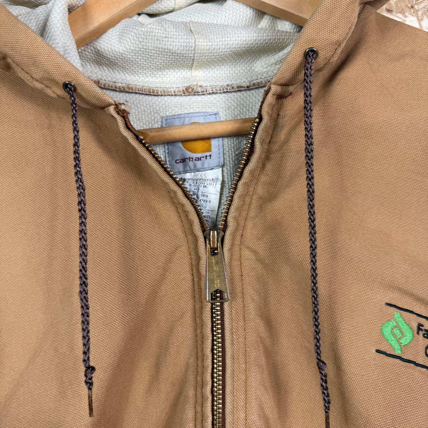 Carhartt Active Jacket Beige With Front Sponsor Size L