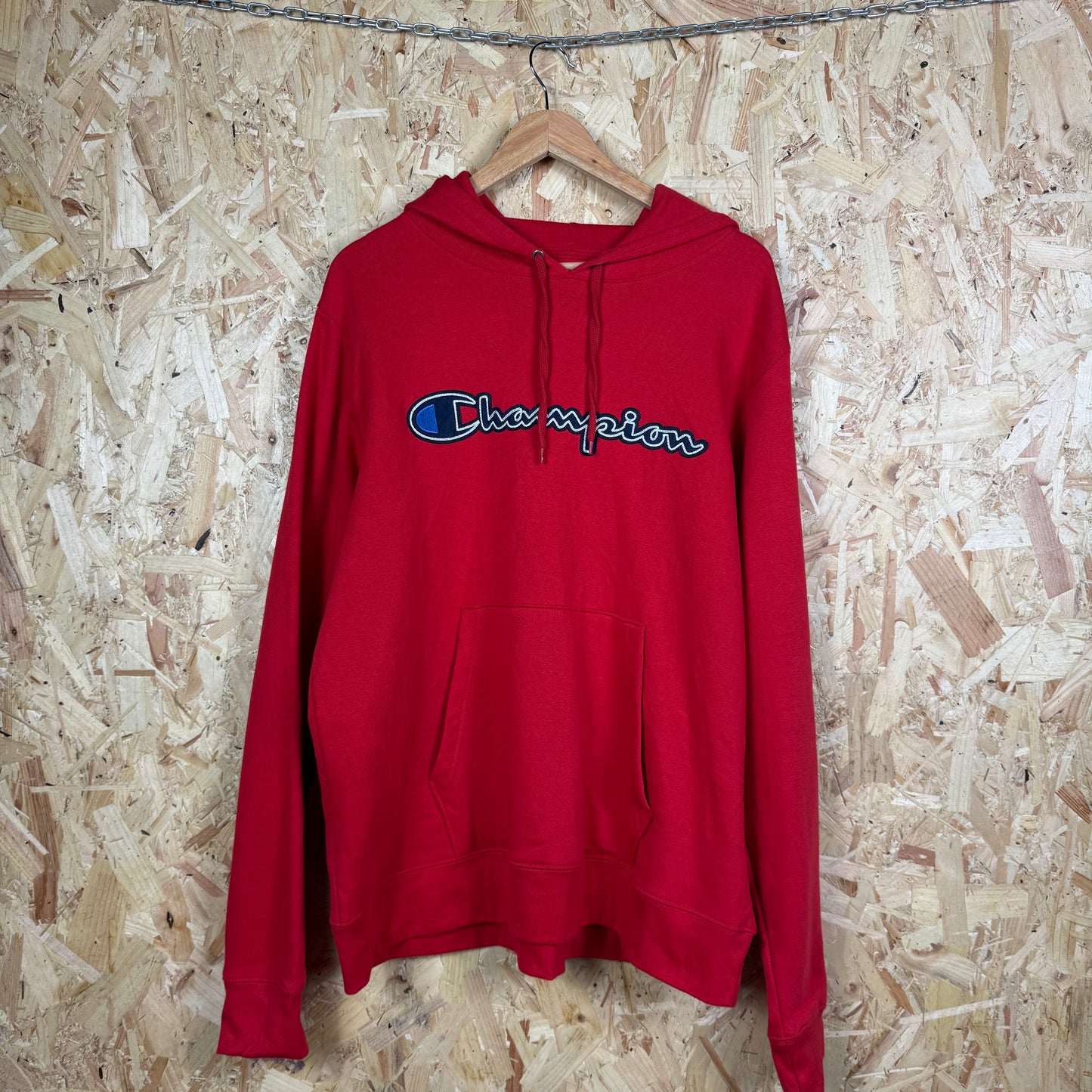 Champion Red Spell Out Hoodie Size L