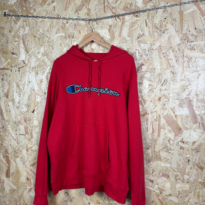 Champion Red Spell Out Hoodie Size L