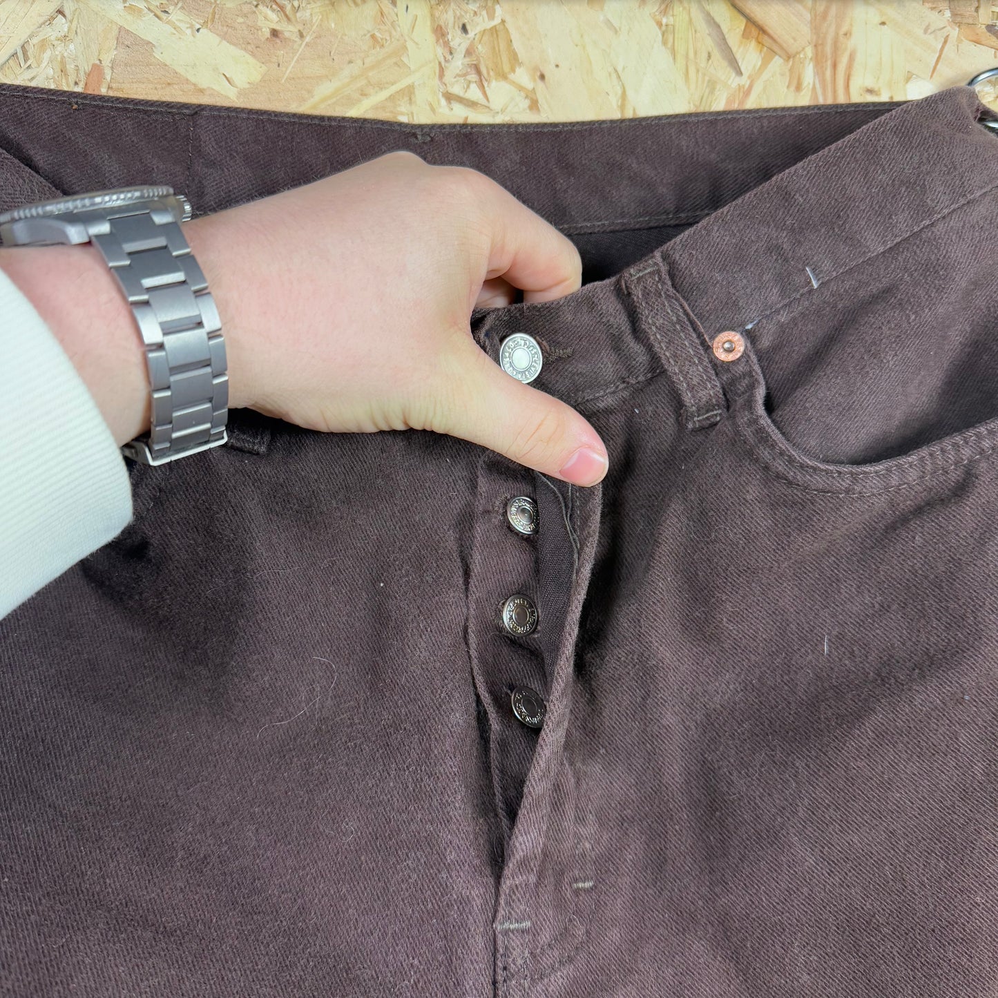 Levis 501 Brown Trousers Button Fly 32W 32L