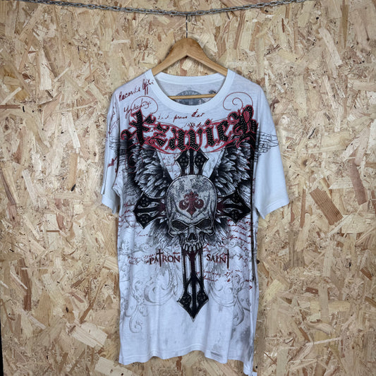XZAVER White Rhinestone Y2k Emo Rock T-Shirt Size 2XL