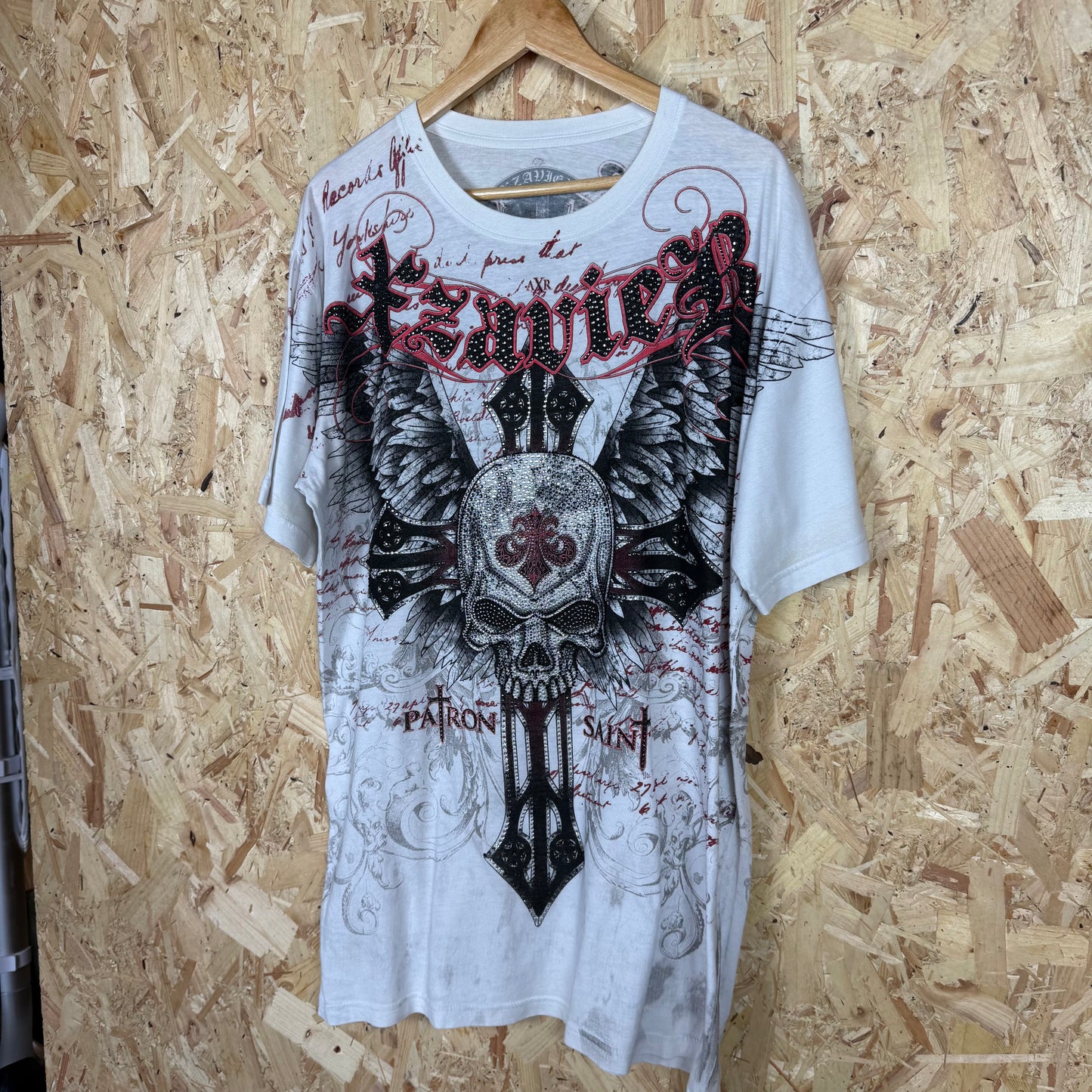 XZAVER White Rhinestone Y2k Emo Rock T-Shirt Size 2XL