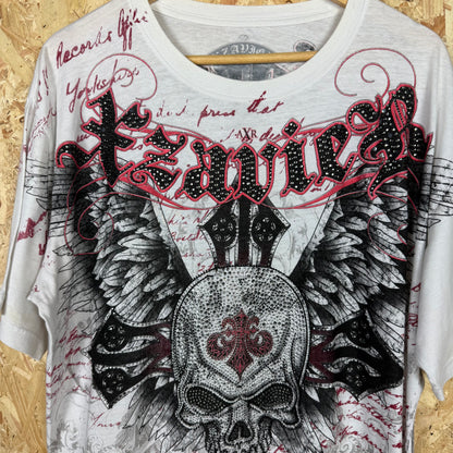XZAVER White Rhinestone Y2k Emo Rock T-Shirt Size 2XL