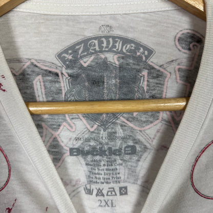 XZAVER White Rhinestone Y2k Emo Rock T-Shirt Size 2XL