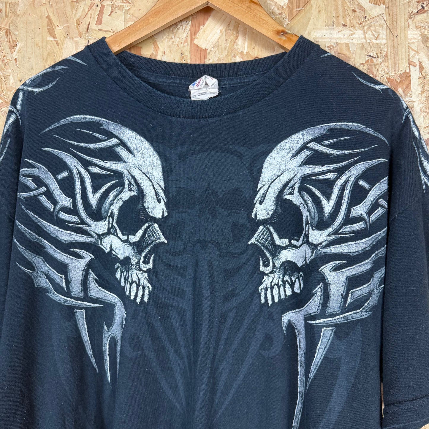 Y2K Skull T-Shirt Emo Rock Black Short Sleeve Size XL