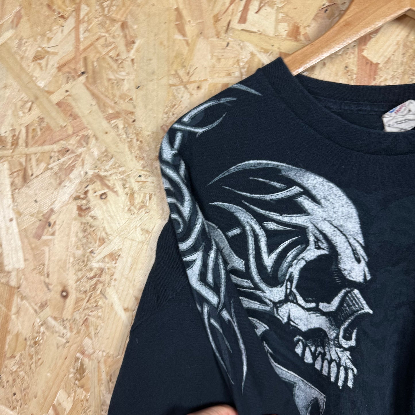 Y2K Skull T-Shirt Emo Rock Black Short Sleeve Size XL